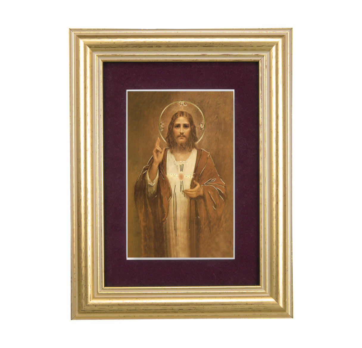 Sacred Heart of Jesus Framed Art with Maroon Velvet Matting