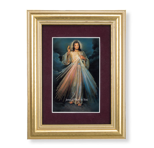 Divine Mercy Framed Art with Maroon Velvet Matting