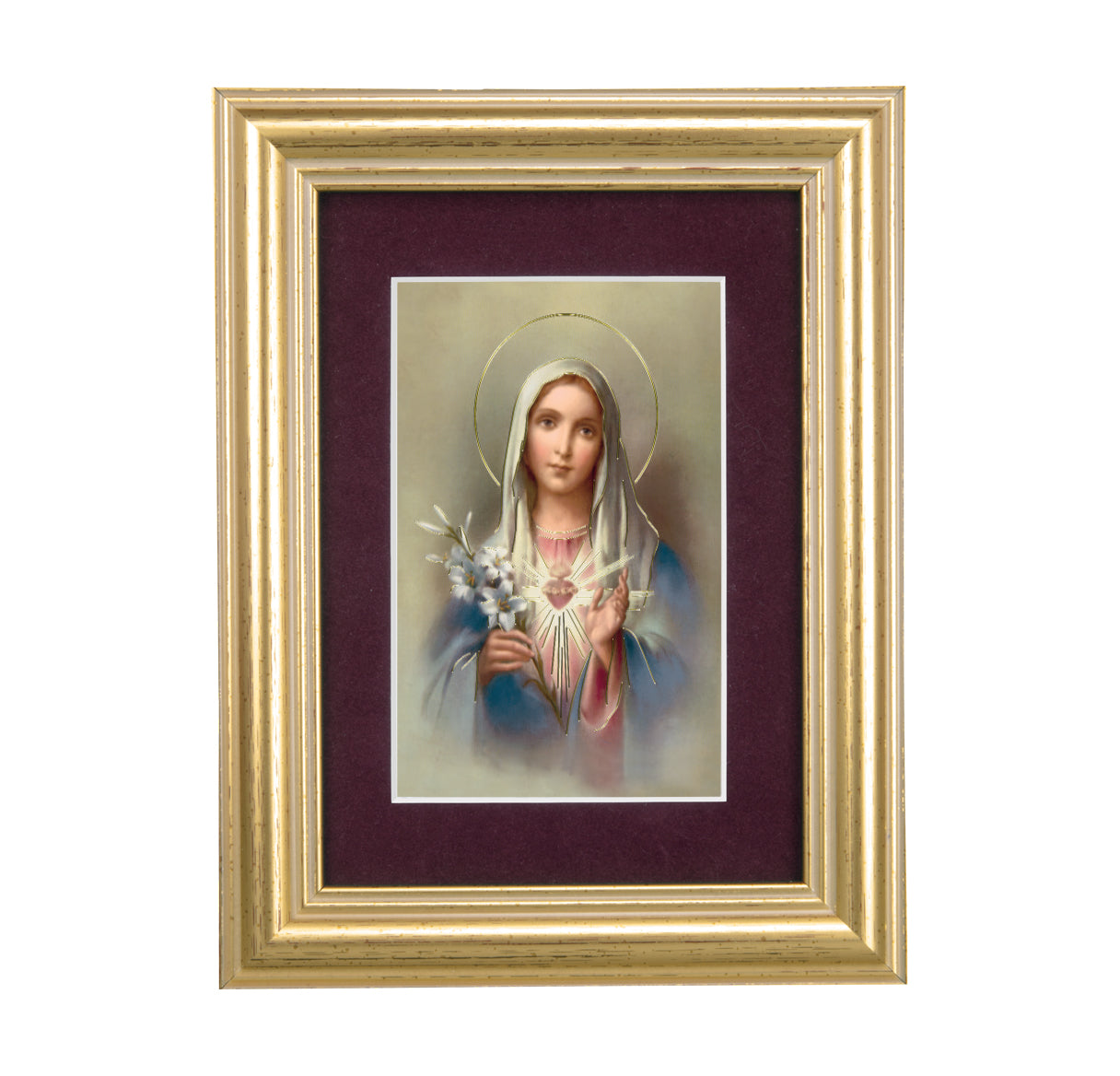 Immaculate Heart of Mary Framed Art with Maroon Velvet Matting
