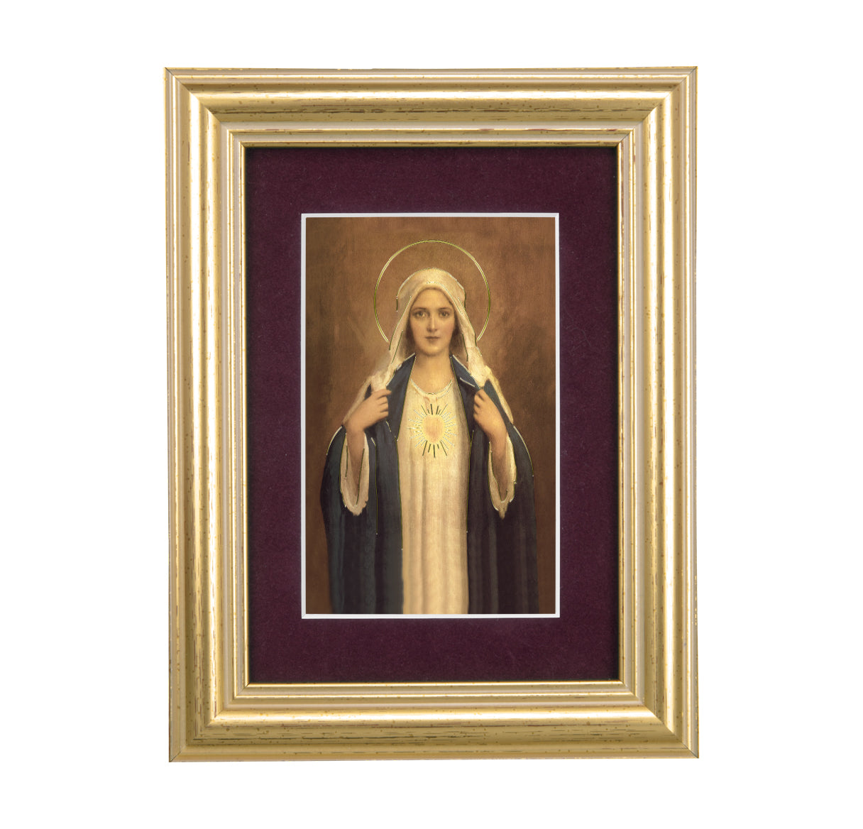 Immaculate Heart of Mary Framed Art with Maroon Velvet Matting