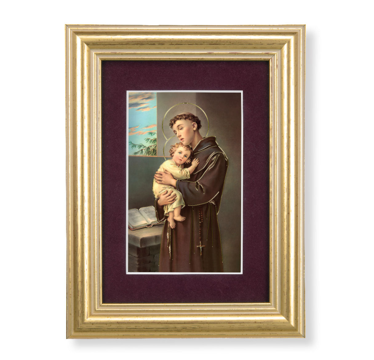 St. Anthony Framed Art with Maroon Velvet Matting