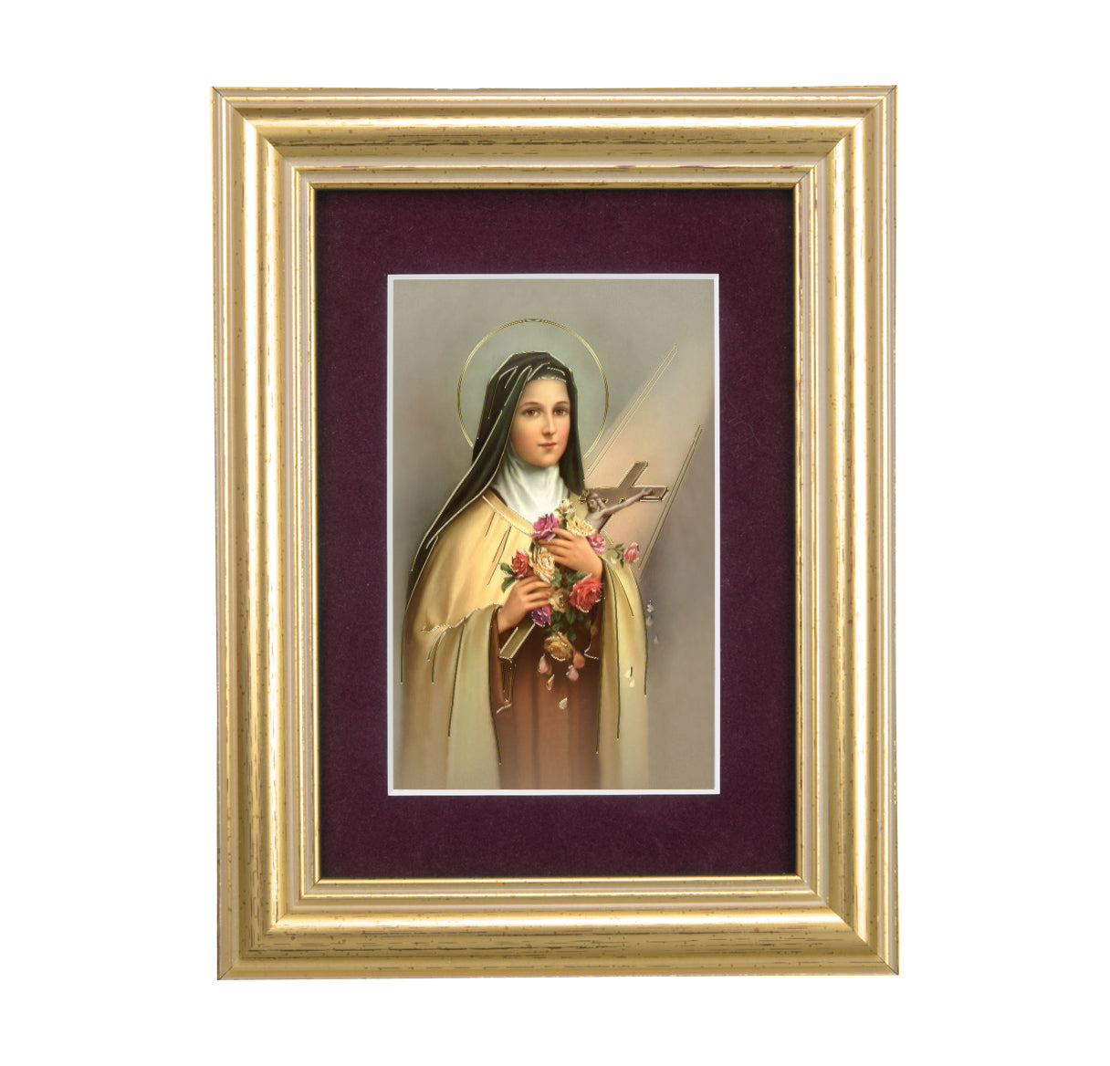 St. Therese Framed Art with Maroon Velvet Matting