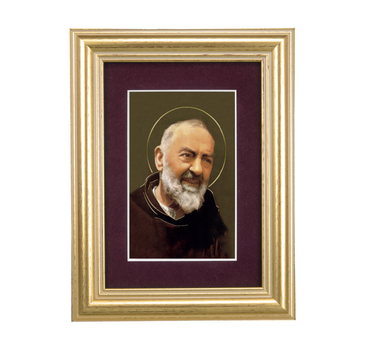 St. Pio Framed Art with Maroon Velvet Matting