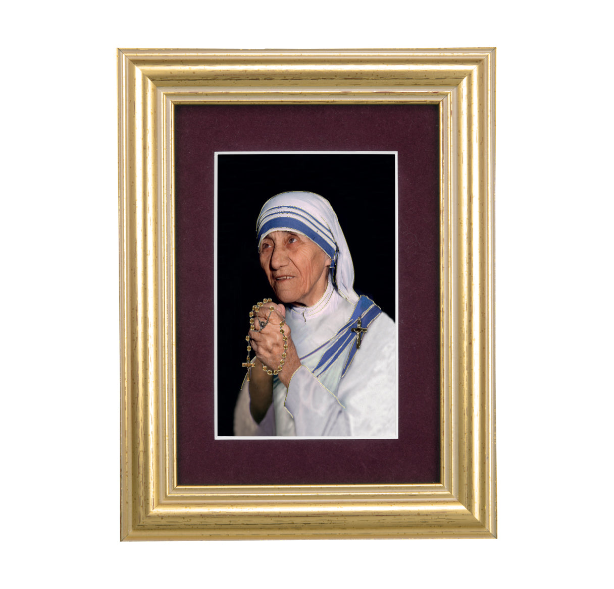 St. Teresa of Calcutta Framed Art with Maroon Velvet Matting