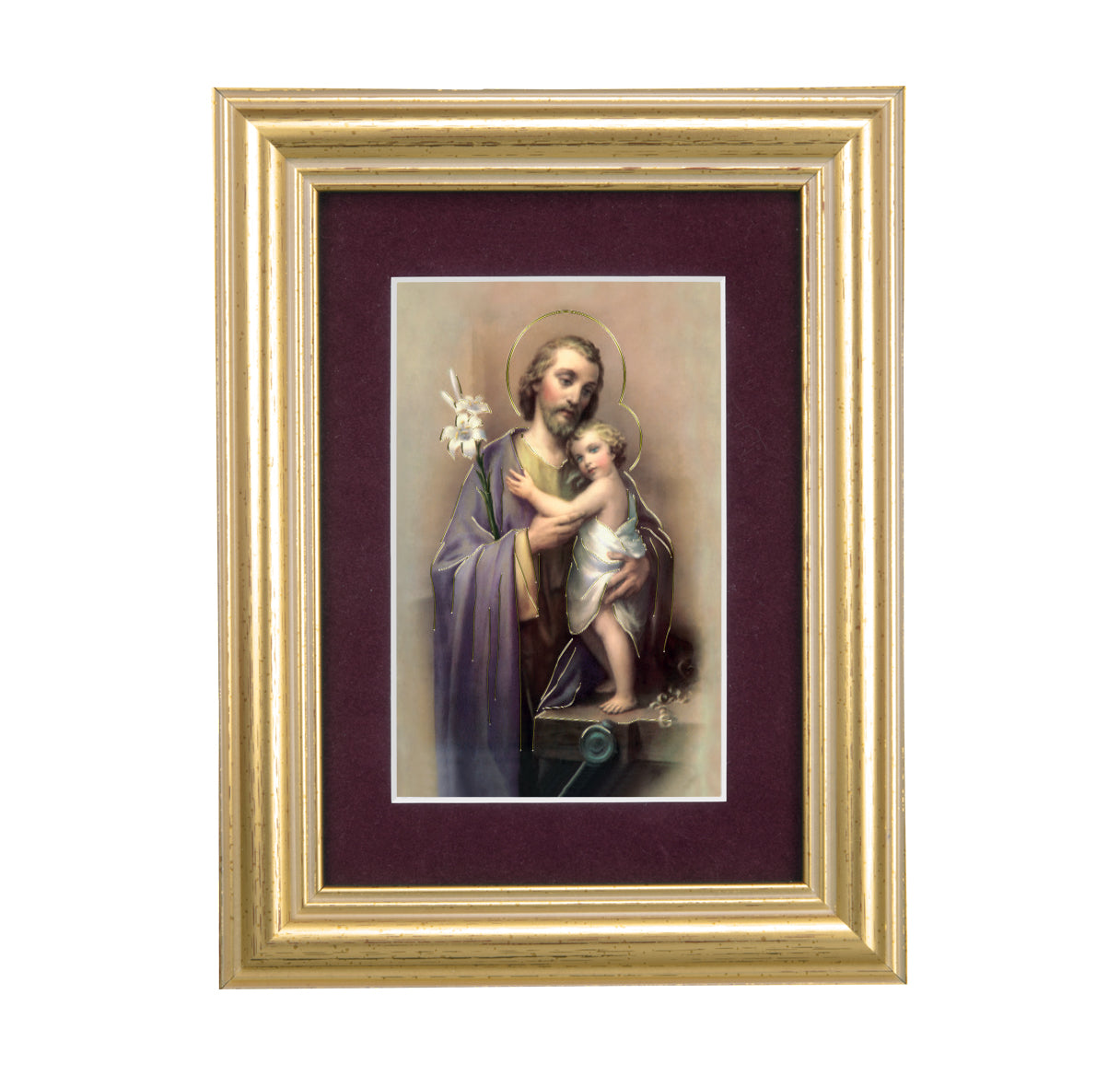 St. Joseph Framed Art with Maroon Velvet Matting