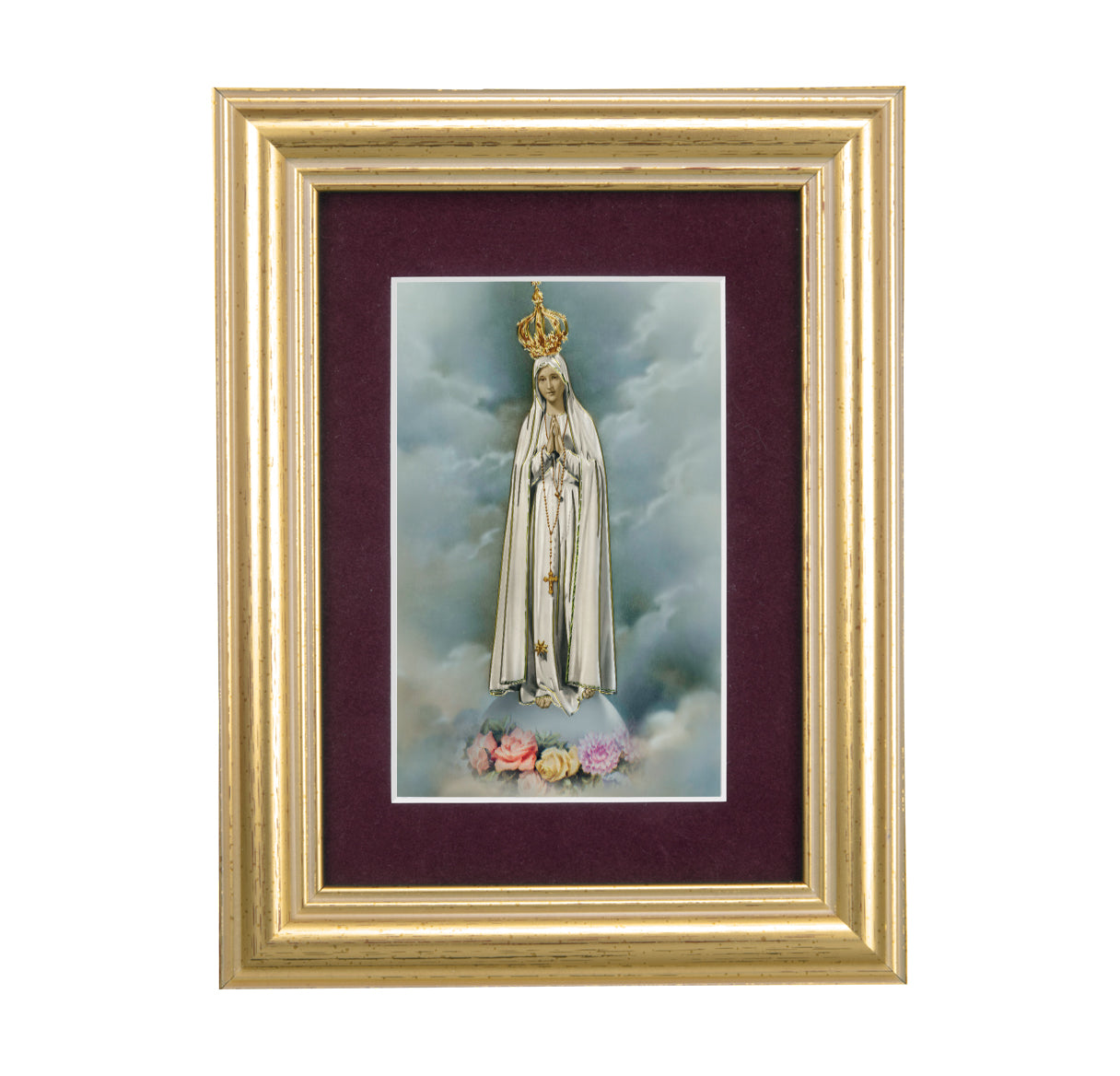 Our Lady of Fatima Framed Art with Maroon Velvet Matting