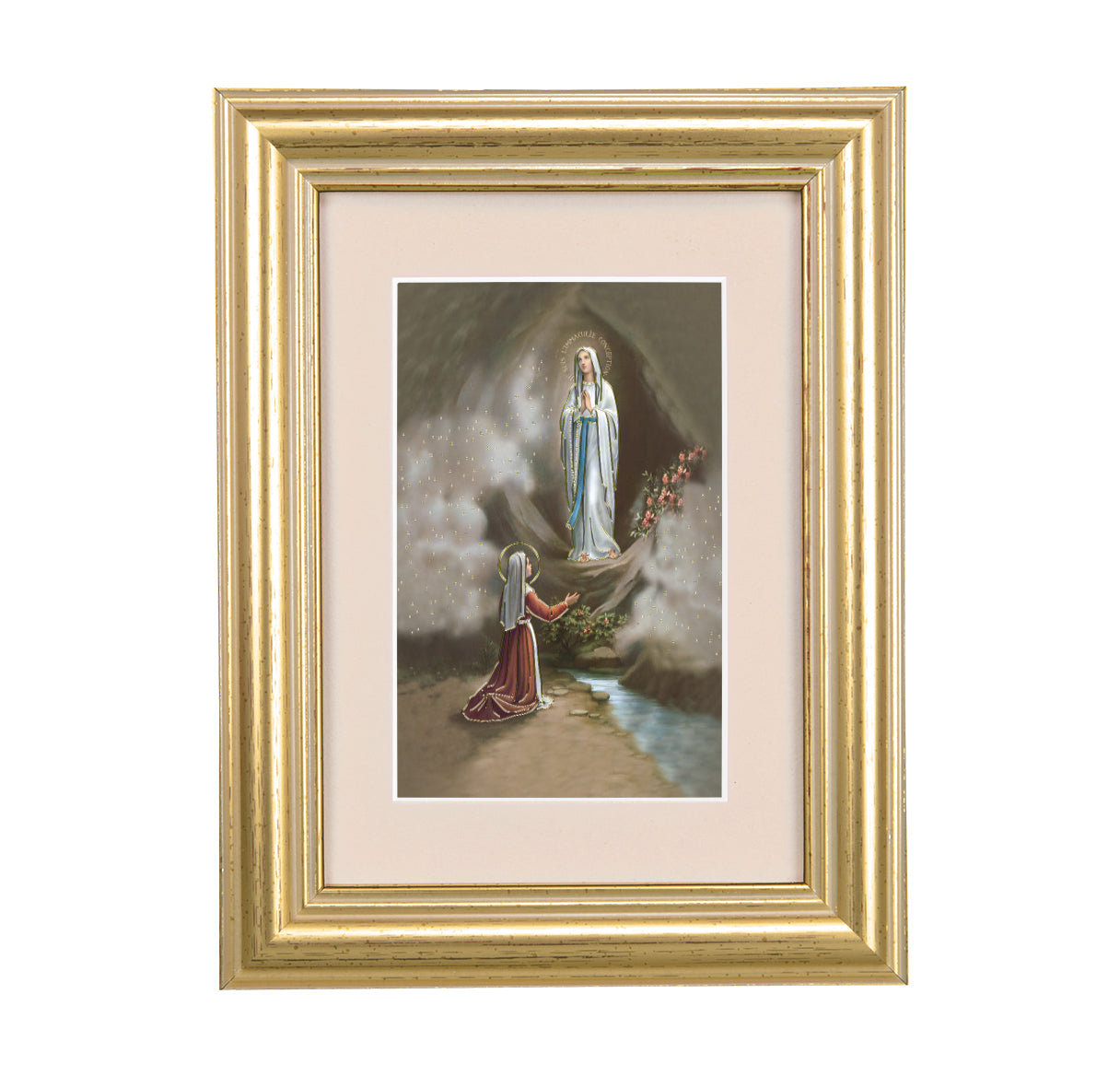 Our Lady of Lourdes Framed Art with Maroon Velvet Matting