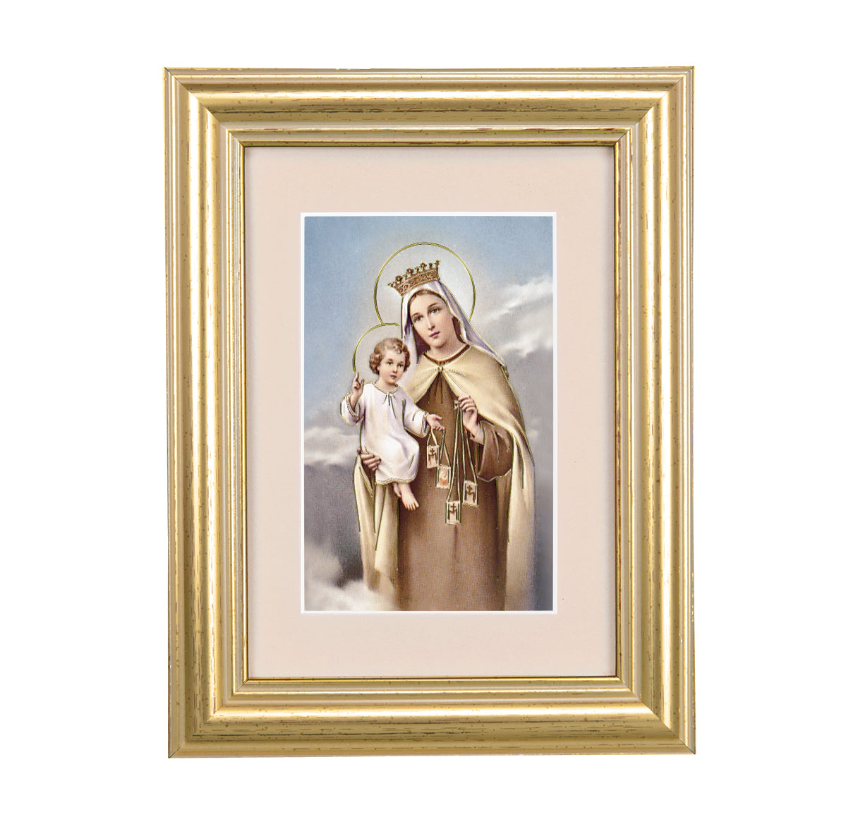 Our Lady of Mount Carmel Framed Art with Maroon Velvet Matting