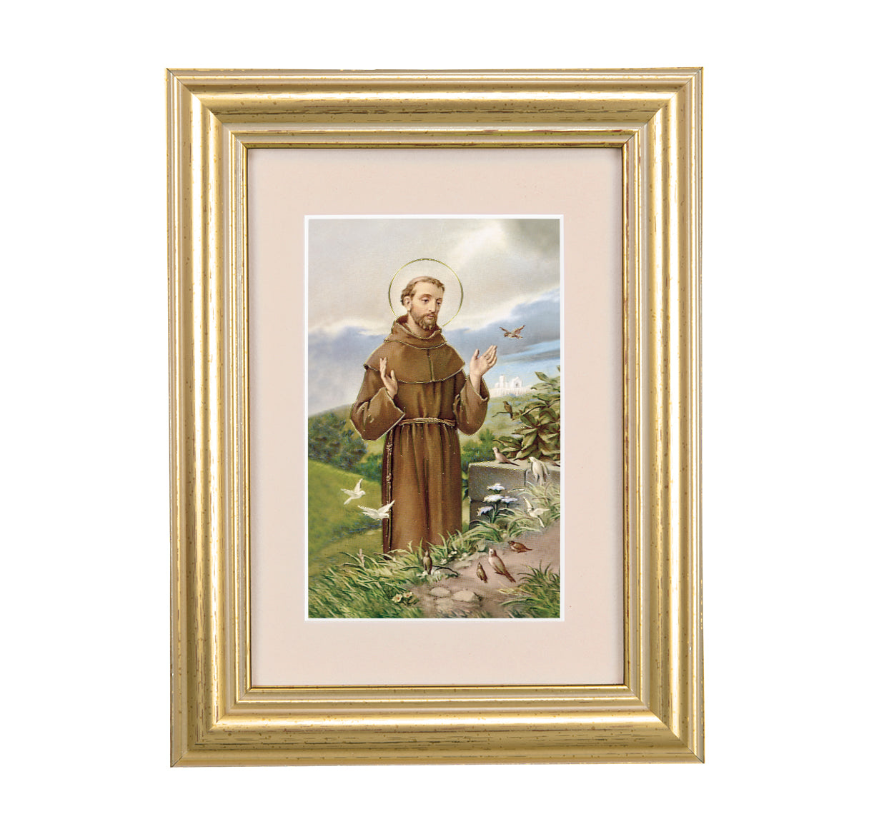 St. Francis Framed Art with Maroon Velvet Matting