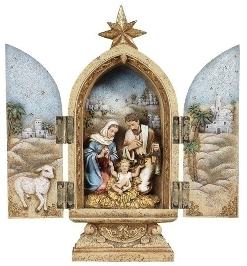 Holy Family at Bethlehem, Nativity Triptych, 10 inches