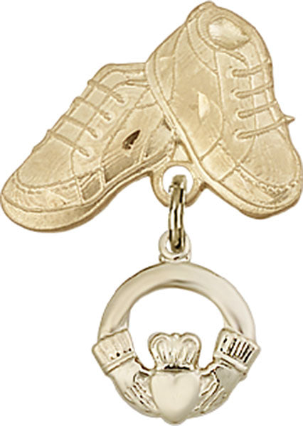14kt Gold Filled Baby Badge with Claddagh Charm and Baby Boots Pin