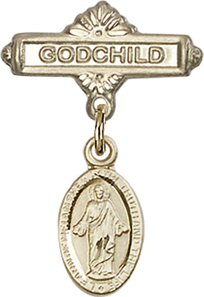14kt Gold Baby Badge with Scapular Charm and Godchild Badge Pin