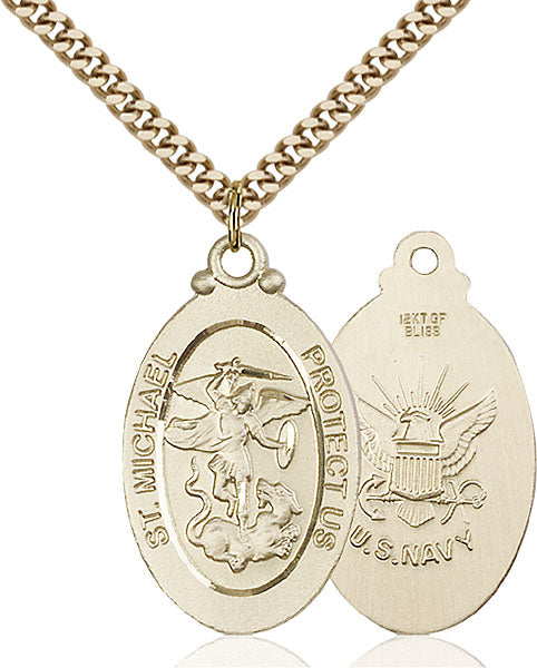 14kt Gold Filled Saint Michael / Navy Pendant