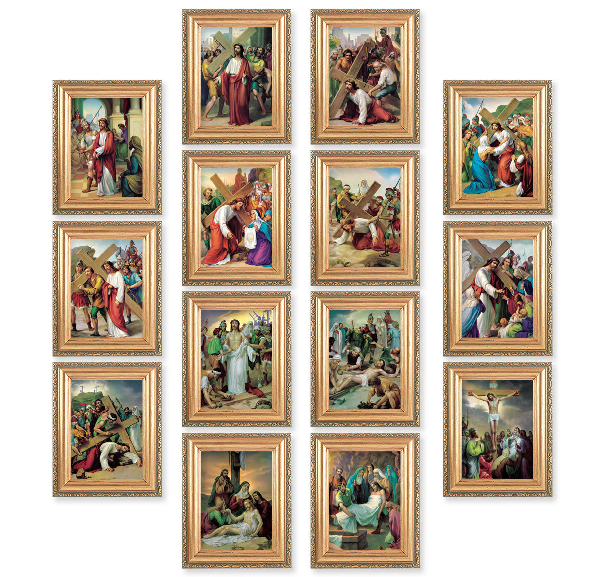 Stations of the Cross Antique Gold Framed Canvas