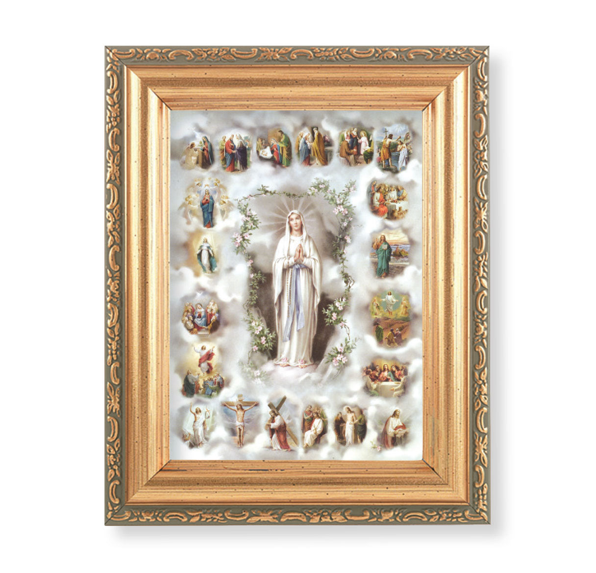 Mysteries of the Rosary Antique Gold Framed Art