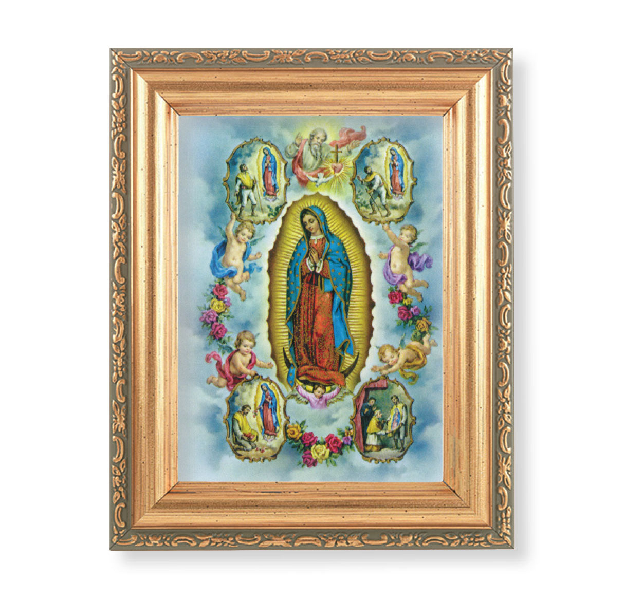 Our Lady of Guadalupe with Visions Antique Gold Framed Art