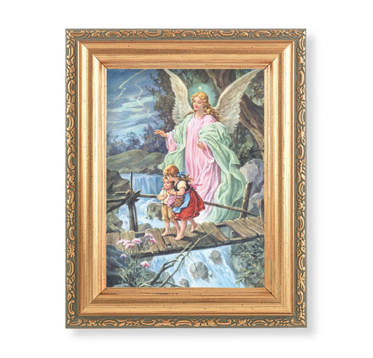 Guardian Angel Antique Gold Framed Art