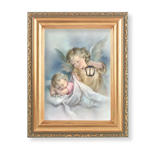 Guardian Angel with Lantern Antique Gold Framed Art