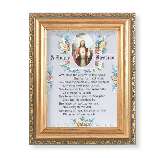 Sacred Heart of Jesus House Blessing Antique Gold Framed Art
