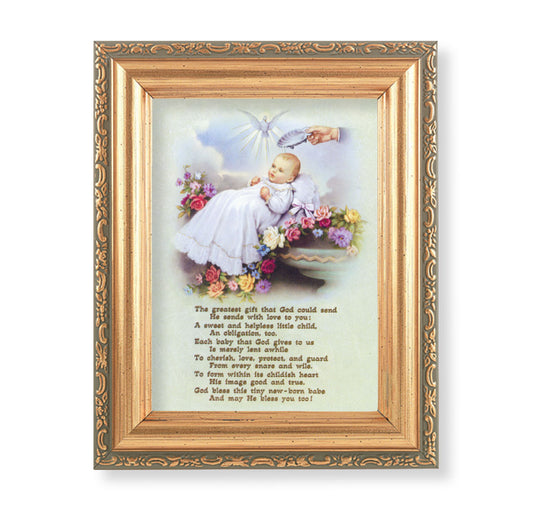 Baby Baptism Antique Gold Framed Art