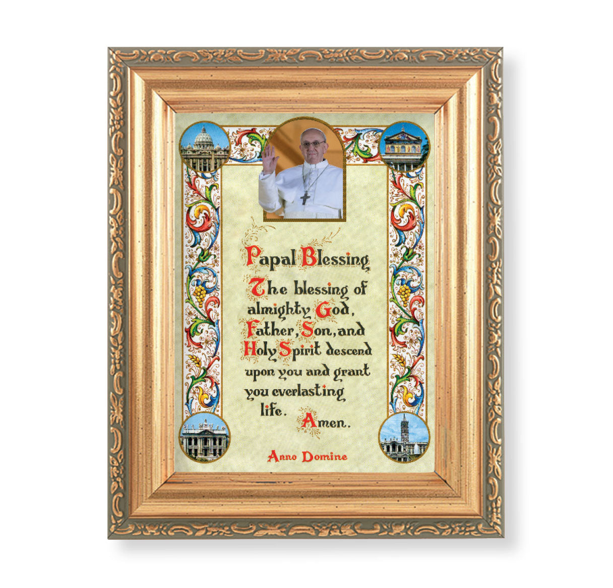 Pope Francis Blessing Antique Gold Framed Art
