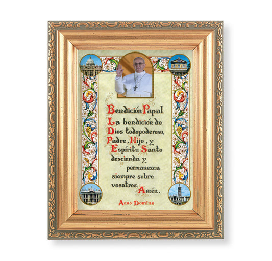 Pope Francis Blessing (Spanish) Antique Gold Framed Art