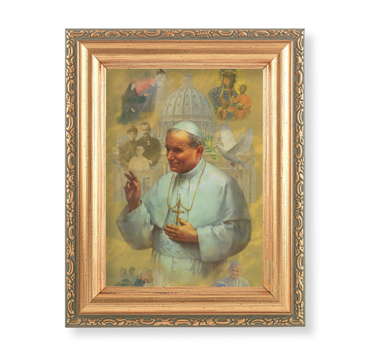 St. John Paul II Antique Gold Framed Art