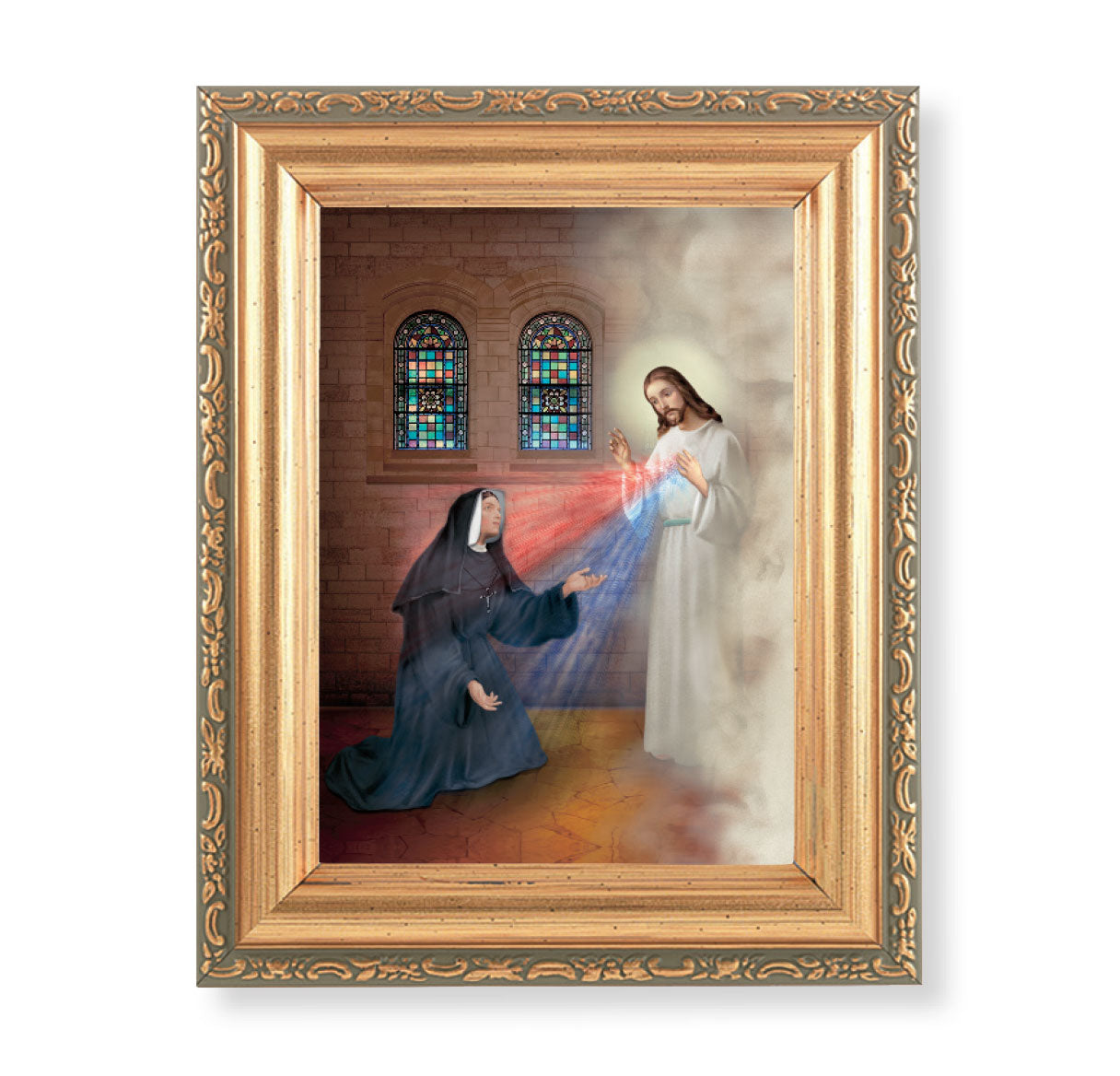 St. Faustina with Divine Mercy Antique Gold Framed Art