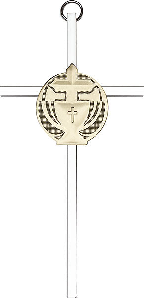 6 inch Antique Gold Communion on a Polished Silver Finish Cross