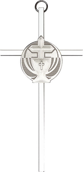 6 inch Antique Silver Communion on a Polished Brass Cross