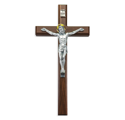 Walnut Wood Wall Crucifix, 15"