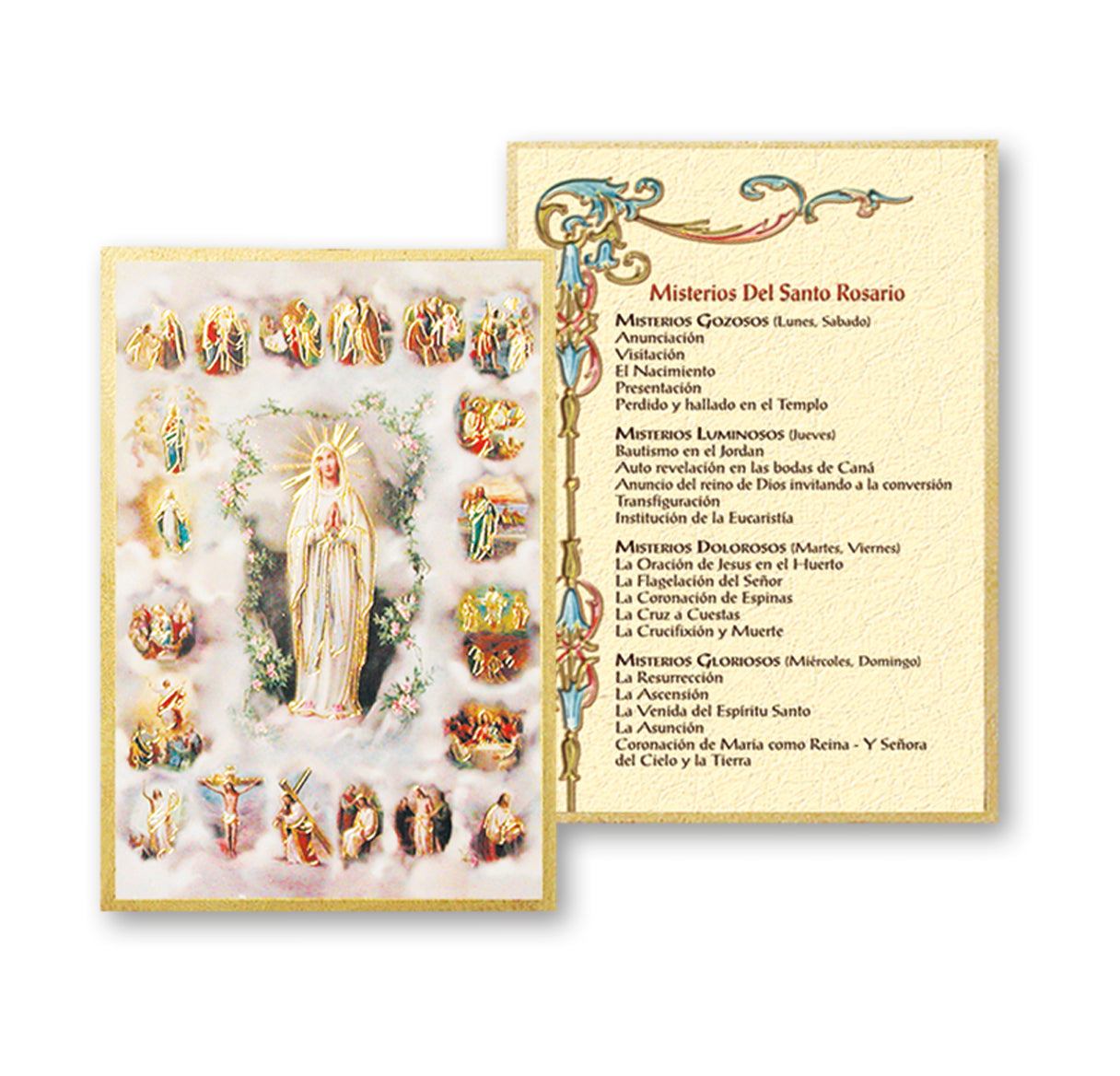 Mysteries of the Rosary (Spanish) Gold Foil Mosaic Plaque