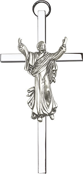 4 inch Antique Silver Risen Christ on a Polished Silver Finish Cross