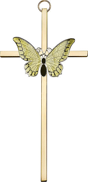 6 inch Polished Silver Finish Yellow Epoxy Resurrection on a Polished Brass Cross
