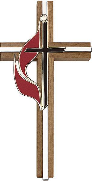 6 inch Methodist Cross, Walnut w/ Antique Gold inlay