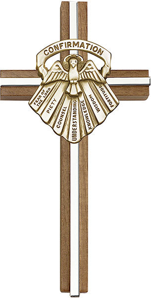 6 inch Confirmation Cross, Walnut w/ Antique Gold inlay