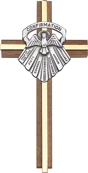 6 inch Confirmation Cross, Walnut w/ Antique Silver inlay