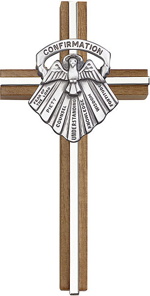 6 inch Confirmation Cross, Walnut w/ Antique Silver inlay