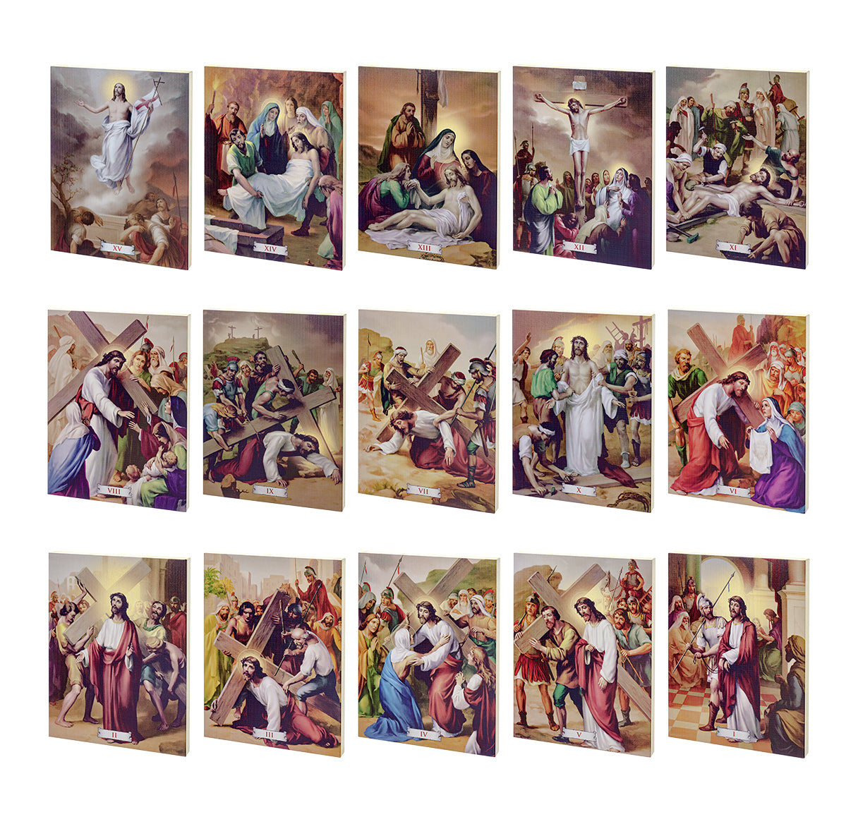 Stations of the Cross (Set of 15) Textured Wood
