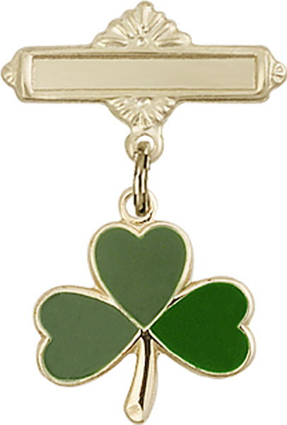 14kt Gold Filled Baby Badge with Shamrock Charm and Polished Badge Pin