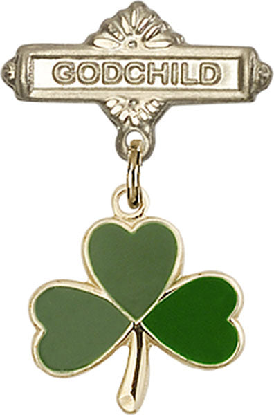 14kt Gold Filled Baby Badge with Shamrock Charm and Godchild Badge Pin