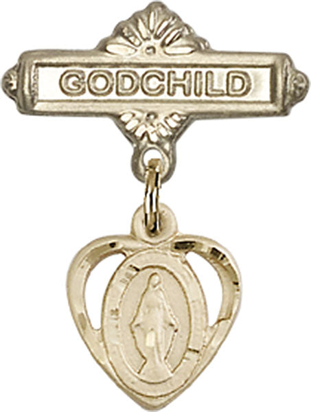 14kt Gold Filled Baby Badge with Miraculous Charm and Godchild Badge Pin