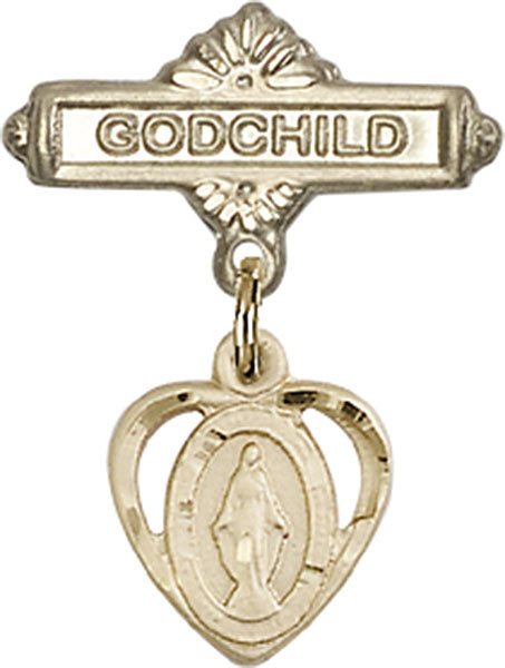 14kt Gold Baby Badge with Miraculous Charm and Godchild Badge Pin