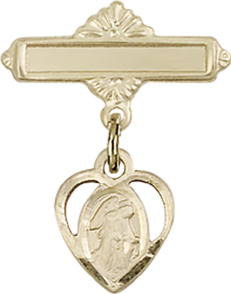 14kt Gold Baby Badge with Guardian Angel Charm and Polished Badge Pin