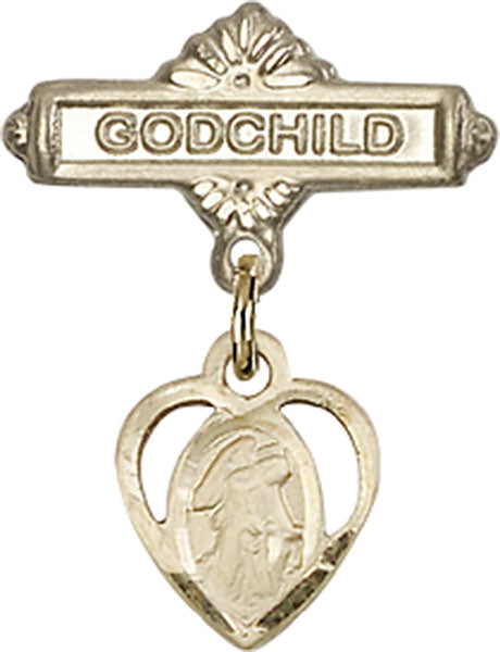 14kt Gold Baby Badge with Guardian Angel Charm and Godchild Badge Pin