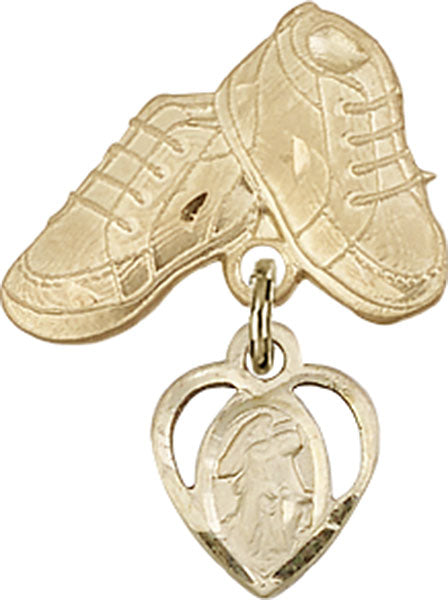 14kt Gold Baby Badge with Guardian Angel Charm and Baby Boots Pin