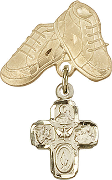 14kt Gold Baby Badge with 4-Way Charm and Baby Boots Pin
