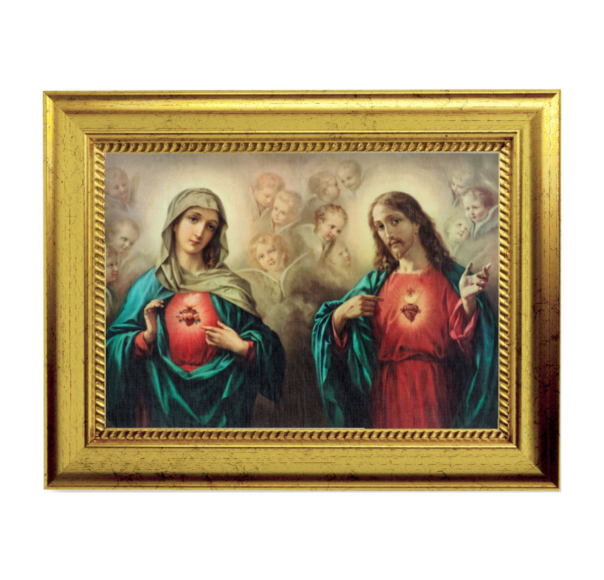 The Angelic Sacred Hearts Gold-Leaf Framed Art