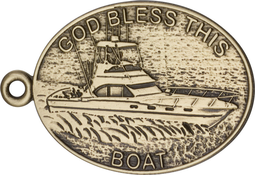 Antique Gold God Bless This Boat Keychain