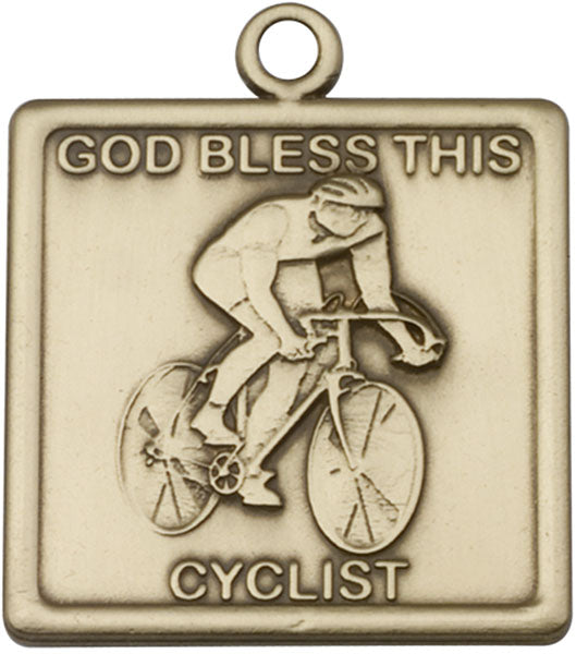Antique Gold God Bless This Cyclist Keychain